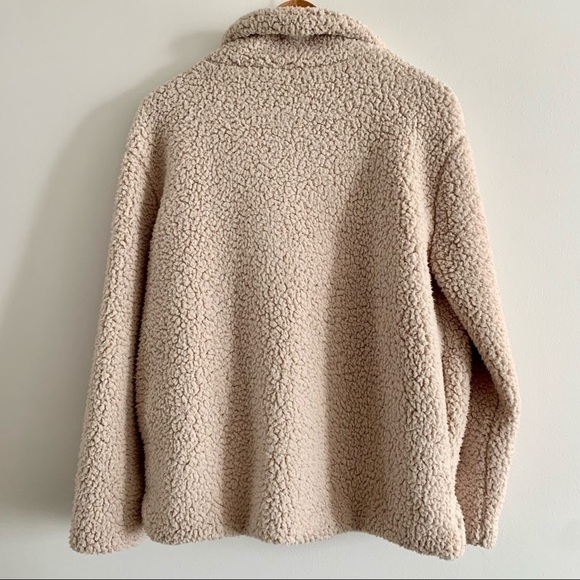 Teddy Neutral Sherpa Sherling Cream lightweight Pea Coat - Picture 13 of 15